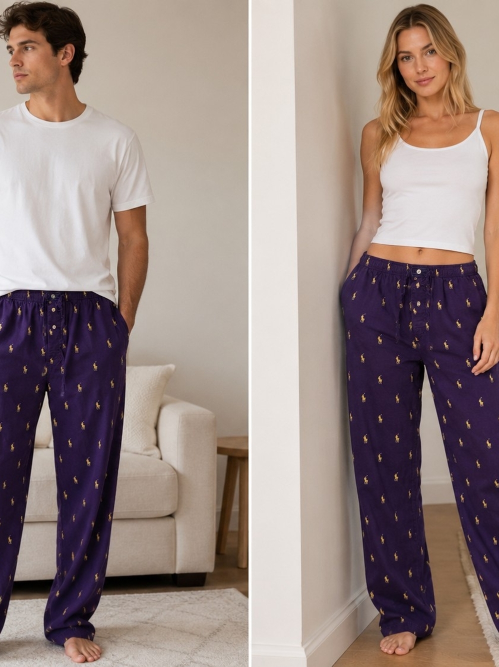 Polo by Ralph Lauren Purple Sleep Pants with Gold Pony Motif - Picture 4 of 8
